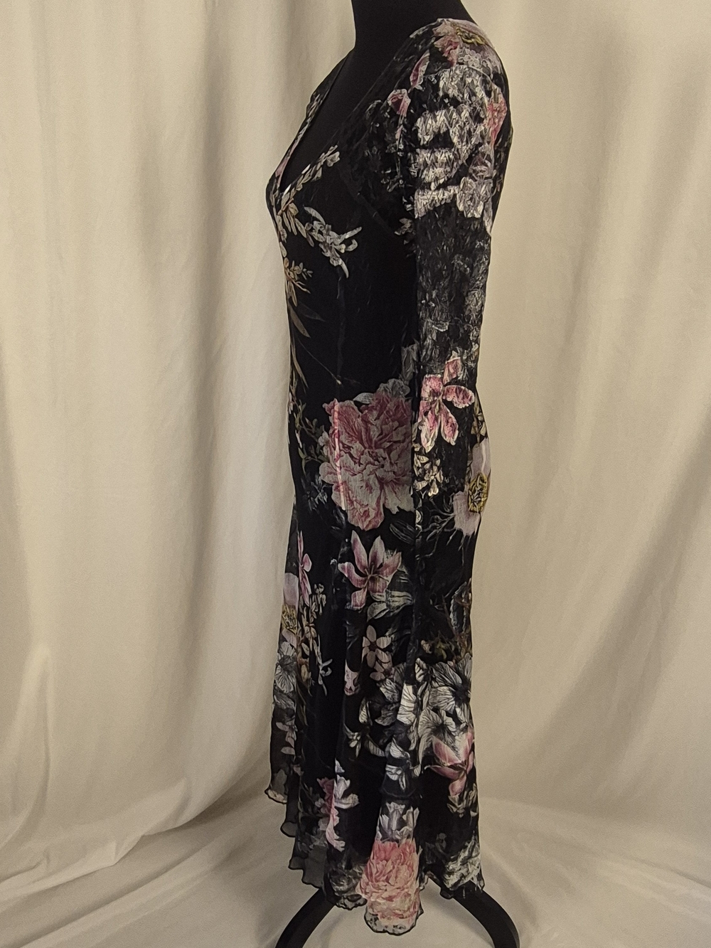 Komarov Floral Print Charmeuse & Lace Cocktail Dress w/ Plisse Slip - Size M - Picture 4 of 16